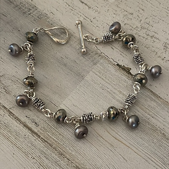 Gorgeous Michael Dawkins Sterling Silver Pearl Pyrite Starry Night Bracelet.